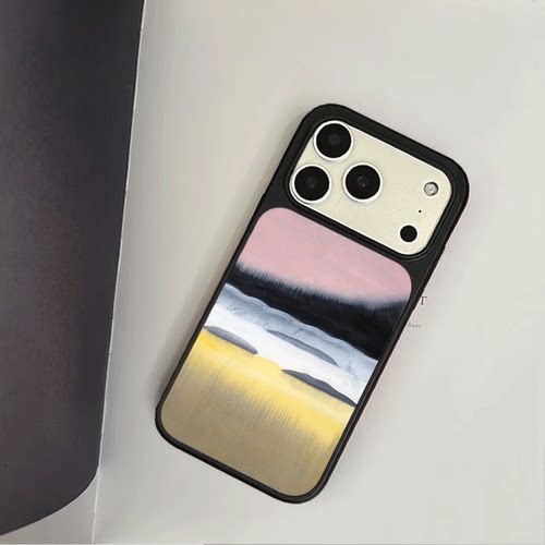 原创艺术粉滩石影iPhone17pro手机壳磁吸16promax软壳13磨砂大孔壳苹果15pro艺术全包黑边软壳适用14p晶瓷