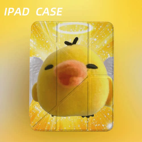 原创可爱天使小鸡iPad2025新款11代苹果Air7防弯Y折ipad壳三折第9代平板壳11寸Pro亚克力适用mini7带笔槽