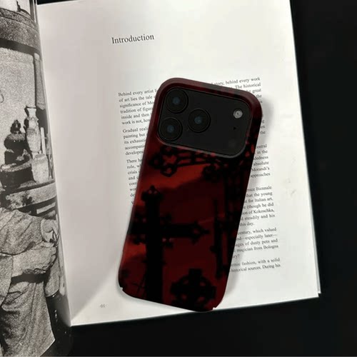 原创氛围感红雾十字iPhone18pro手机壳磁吸17p软壳亮面15半包壳苹果14promax全包磨砂硬壳适用三星s24S25