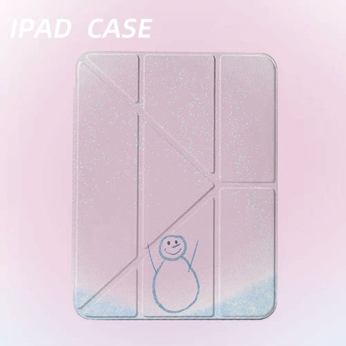原创氛围感粉雪雪人iPad2025新款11代苹果Air7防弯Y折ipad壳三折第9代平板壳11寸Pro亚克力适用mini7带笔槽
