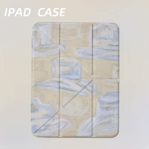 原创艺术淡彩杯碟iPad2025新款11代苹果Air7防弯Y折ipad壳三折第9代平板壳11寸Pro亚克力适用mini7带笔槽
