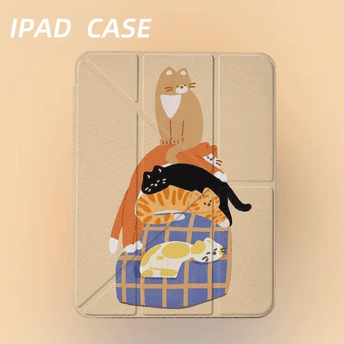 原创可爱猫叠高高iPad2025新款11代苹果Air7防弯Y折ipad壳三折第9代平板壳11寸Pro亚克力适用mini7带笔槽