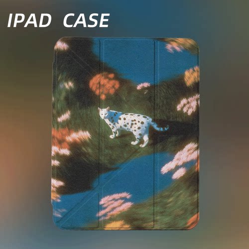 原创氛围感花境白豹iPad2025新款11代苹果Air7防弯Y折ipad壳三折第9代平板壳11寸Pro亚克力适用mini7带笔槽