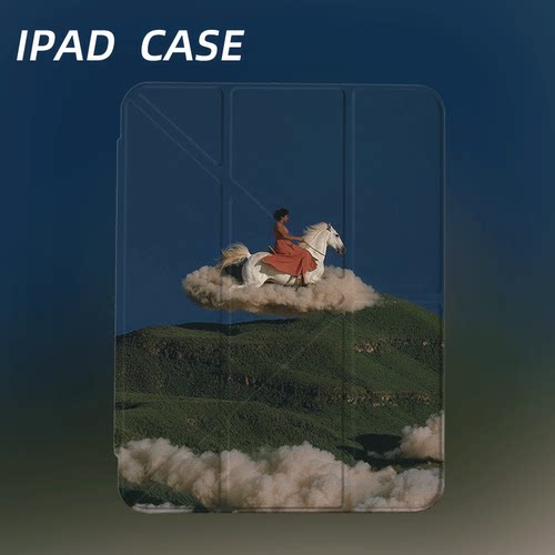 原创艺术踏云白马iPad2025新款11代苹果Air7防弯Y折ipad壳三折第9代平板壳11寸Pro亚克力适用mini7带笔槽