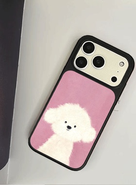 原创毛绒小狗iPhone17pro手机壳磁吸16promax软壳13磨砂大孔壳苹果15pro艺术全包黑边软壳适用14p晶瓷