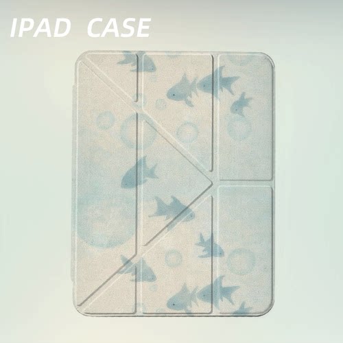 原创小众艺术金鱼iPad2026新款11代苹果air8防弯Y折ipad壳三折第九代平板壳11寸Pro亚克力适用mini7带笔槽
