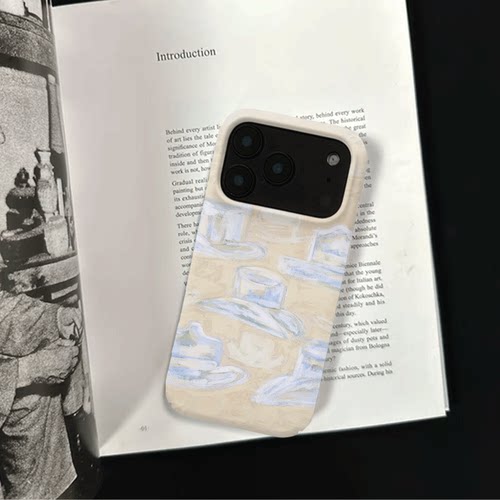 原创艺术淡彩杯碟iPhone17pro手机壳磁吸16p软壳亮面14半包壳苹果15promax全包磨砂硬壳适用三星s24S25