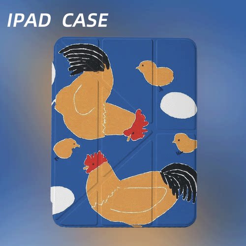 原创可爱鸡蛋成群iPad2025新款11代苹果Air7防弯Y折ipad壳三折第9代平板壳11寸Pro亚克力适用mini7带笔槽