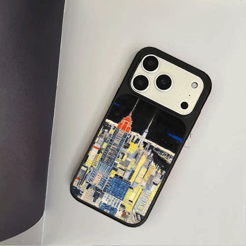 原创艺术夜城灯火iPhone17pro手机壳磁吸16promax软壳13磨砂大孔壳苹果15pro艺术全包黑边软壳适用14p晶瓷