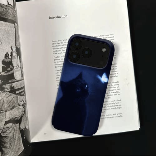 原创氛围感暗夜猫蝶iPhone18pro手机壳磁吸17p软壳亮面15半包壳苹果14promax全包磨砂硬壳适用三星s24S25