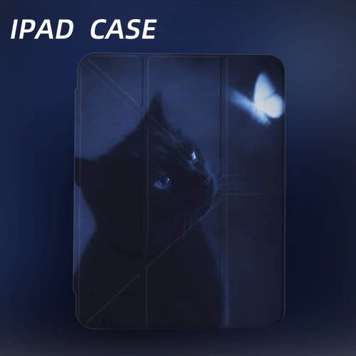 原创氛围感暗夜猫蝶iPad2025新款11代苹果Air7防弯Y折ipad壳三折第9代平板壳11寸Pro亚克力适用mini7带笔槽