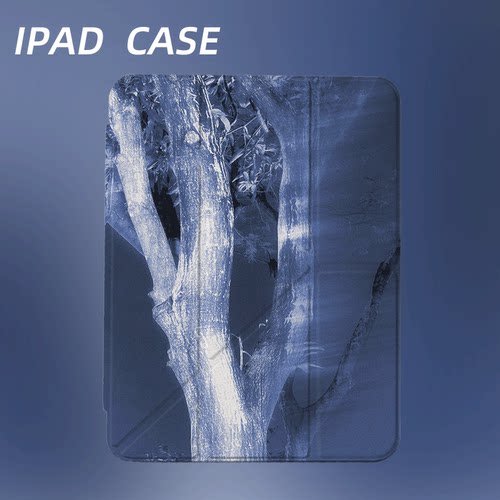 原创氛围感幽蓝树影iPad2025新款11代苹果Air7防弯Y折ipad壳三折第9代平板壳11寸Pro亚克力适用mini7带笔槽