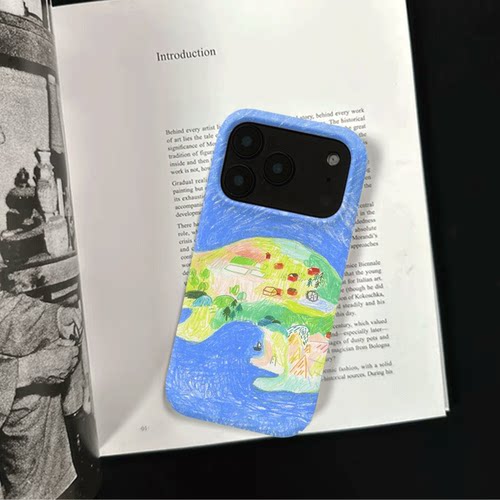 原创艺术兔岛村落iPhone17pro手机壳磁吸16p软壳亮面14半包壳苹果15promax全包磨砂硬壳适用三星s24S25