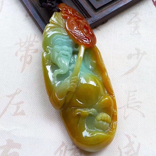 缅甸天然A货翡翠双彩红红火火渔翁得利吊坠珠宝高档玉石首饰玉器