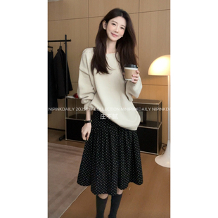 Ninipink庄不腻自制 灯芯绒波点半身裙女百搭遮胯A字裙 波点控