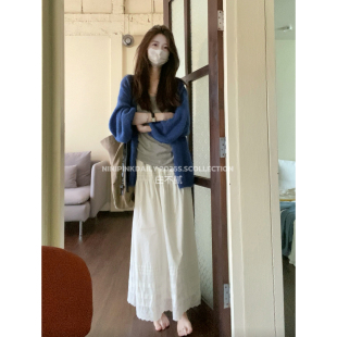 庄不腻早春新款 韩系压褶花边半身裙高腰A字显瘦长裙 风铃