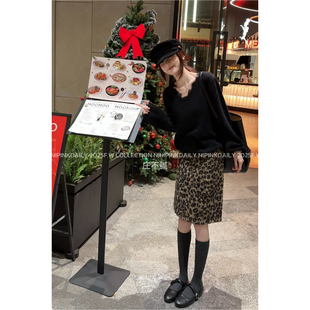 Ninipink庄不腻自制 复古茸面豹纹裙秋冬时髦高腰半身裙 涩谷