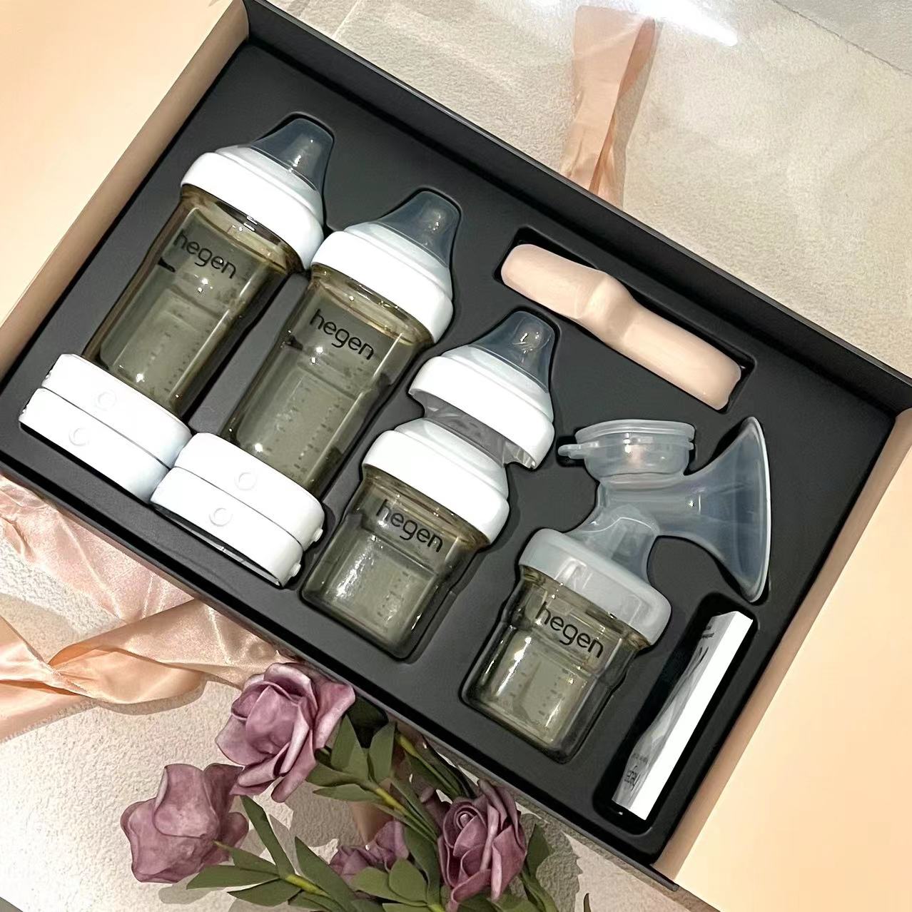 Hegen奶瓶手动吸奶器大礼盒防胀气初生婴儿耐摔奶瓶150ml 240ml