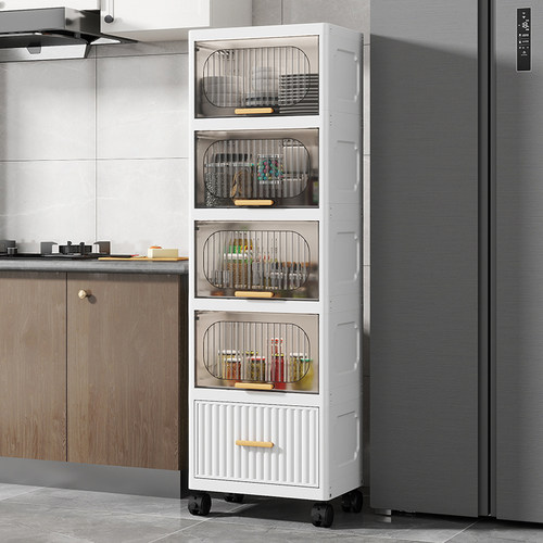 加厚夹缝收纳柜翻盖式家用零食收纳箱盒塑料卫生间厨房缝隙置物架