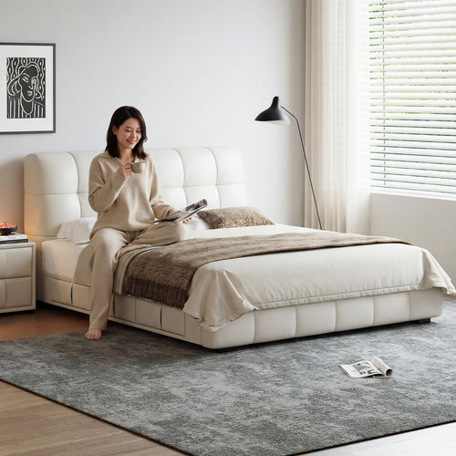 左已现代简约真皮泡芙床1.5米