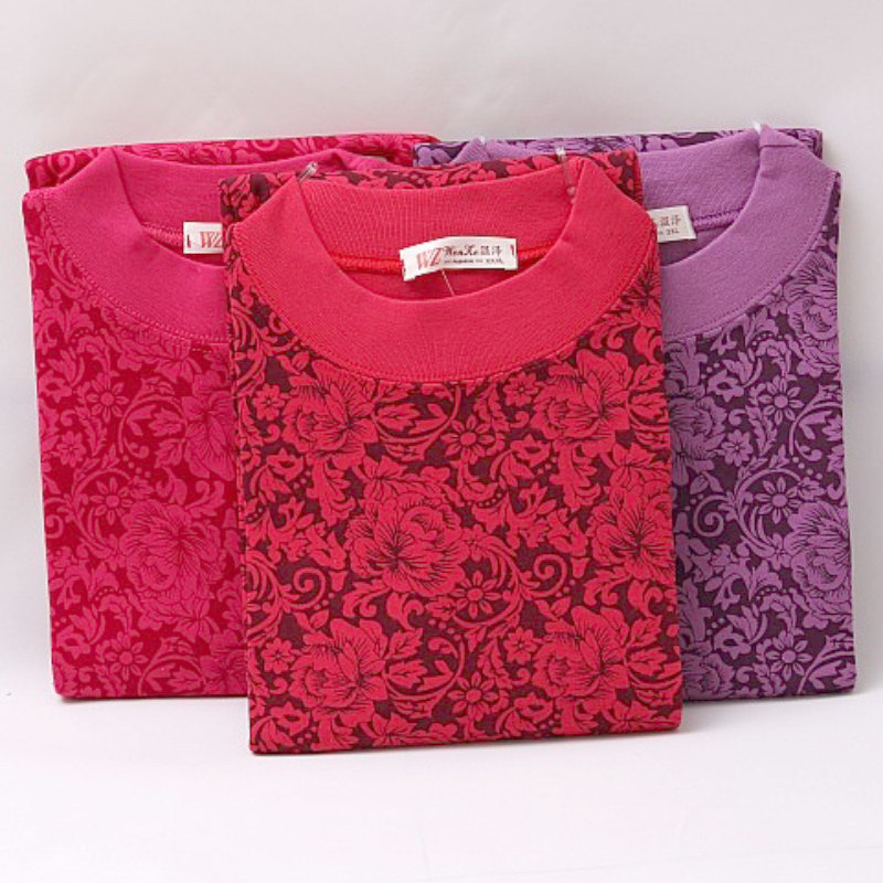 中老年女半高领秋衣秋裤套装女老人纯棉加肥加大妈妈内衣200宽松