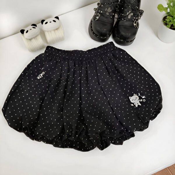 夏季新款日系软妹可爱波点印花短裤女宽松显瘦防走光刺绣猫咪裤裙