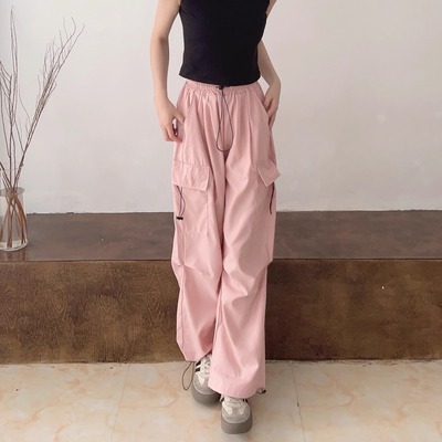 粉色速干阔腿工装裤女夏季薄款