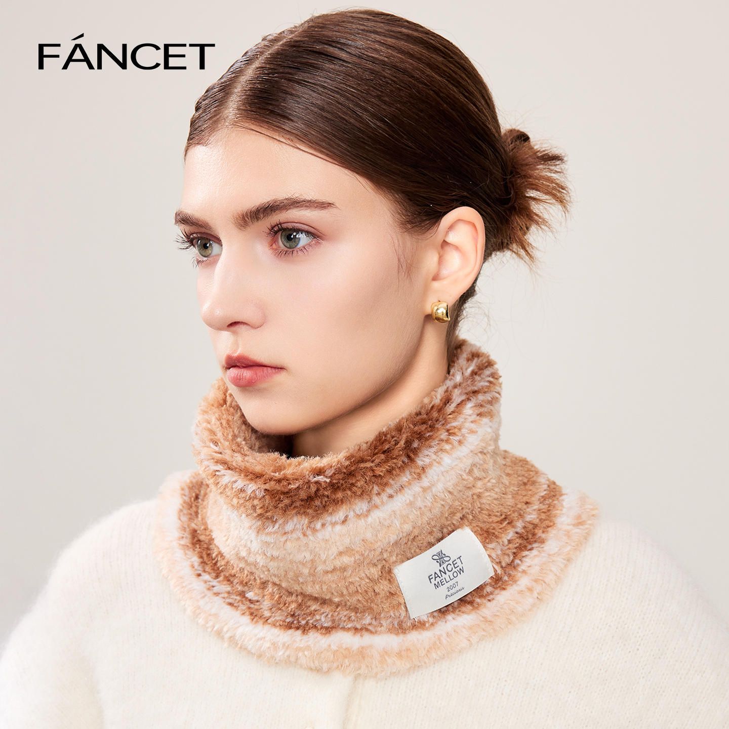 FANCET短款围脖女秋冬加厚保暖时尚百搭脖套防寒护颈专属织标围巾