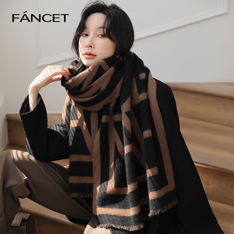 Fancet羊绒羊毛围巾女冬季轻奢