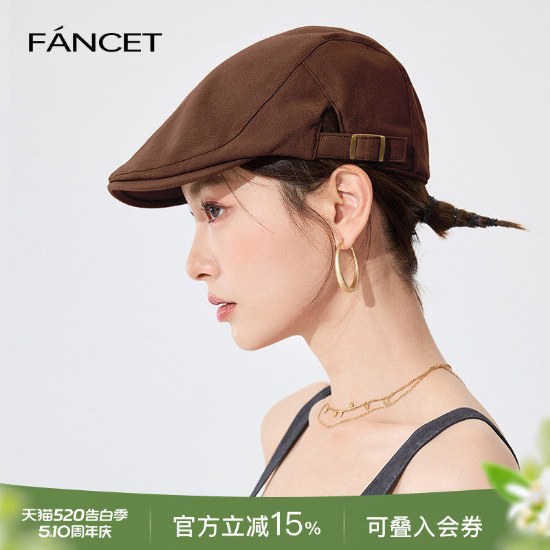 FANCET前进帽女秋冬新款复古可反戴报童帽百搭街头显脸小鸭舌帽