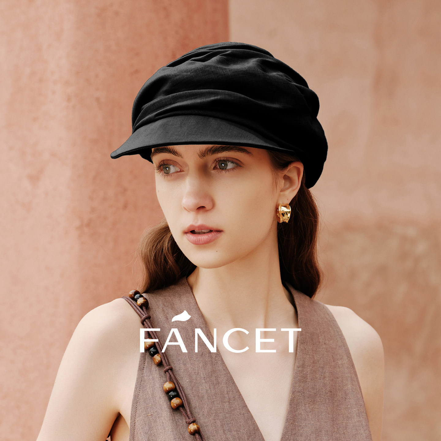 FANCET凡饰帽子女春夏亚麻贝雷帽八角帽日系美拉德色遮阳帽鸭舌帽
