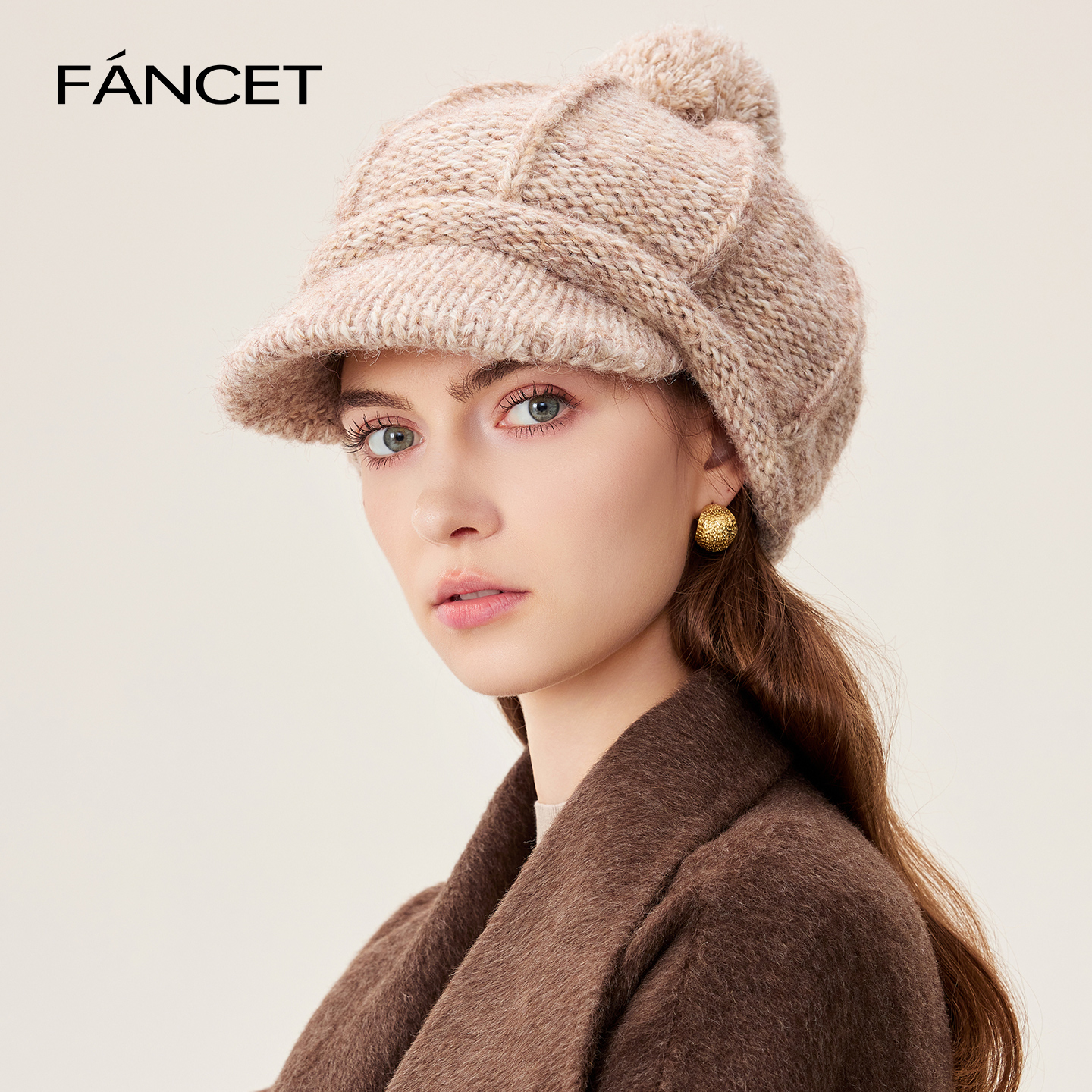 FANCET帽子女冬季毛线帽显脸小鸭舌帽加厚内里加绒保暖针织贝雷帽