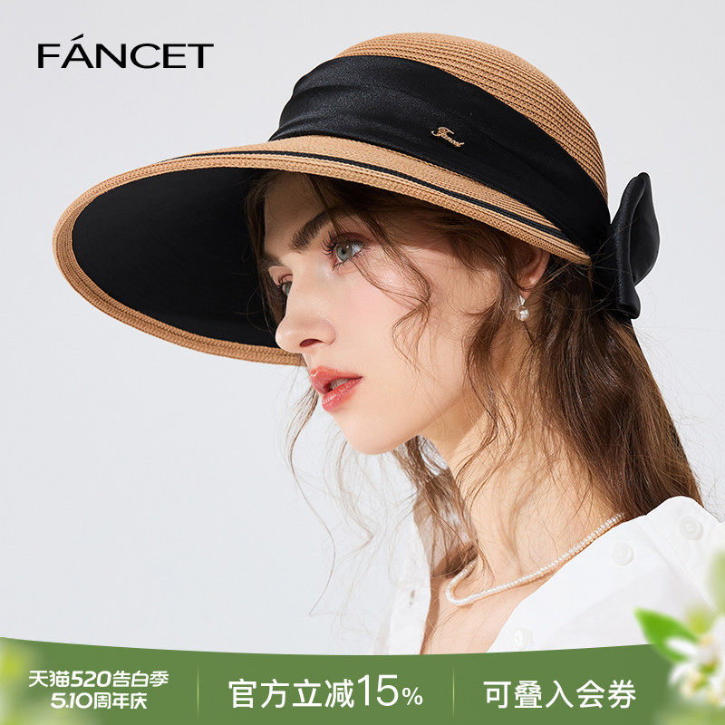 FANCET草帽女春夏新款蝴蝶结大檐出游防晒防草帽遮阳出游太阳帽