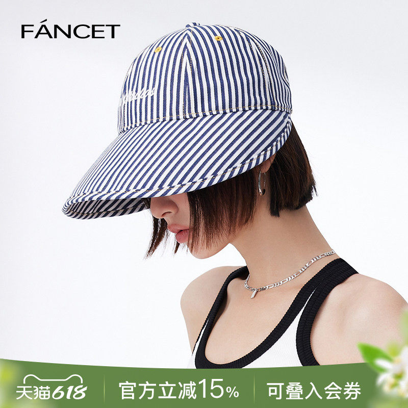 FANCET春夏通勤条纹风帽子女防紫外线太阳帽大头围渔夫遮阳防晒帽