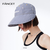 FANCET春夏通勤条纹风帽子女防紫外线太阳帽大头围渔夫遮阳防晒帽