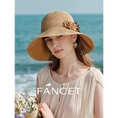 FANCET凡饰法式 休闲 草帽女春夏大帽檐海边度假遮阳帽手工草编时尚
