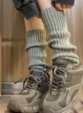 灰绿色袜套针织女秋冬JK白色小腿堆堆袜子条纹中筒保暖性感辣妹