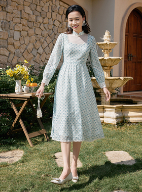 固执春季新款蕾丝长袖印花中长款连衣裙31931LQ07904