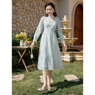 印花中长款 蕾丝长袖 连衣裙31931LQ07904 新款 固执春季