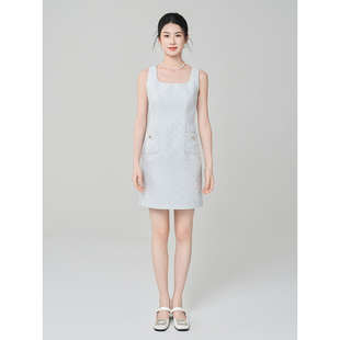 连衣裙9005 短款 固执夏季 甜美小香风背心裙浅蓝色爱心提花无袖