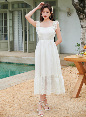 固执夏季新款气质仙女裙荷叶吊带中长款连衣裙80132LQ08022