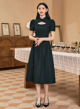 固执夏季新款中式立领短袖中长款连衣裙00032LQ08090