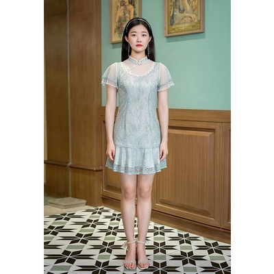固执新款蕾丝年轻短款旗袍连衣裙