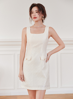 固执夏季新款气质杏色小香风无袖背心短款连衣裙80132LQ08033