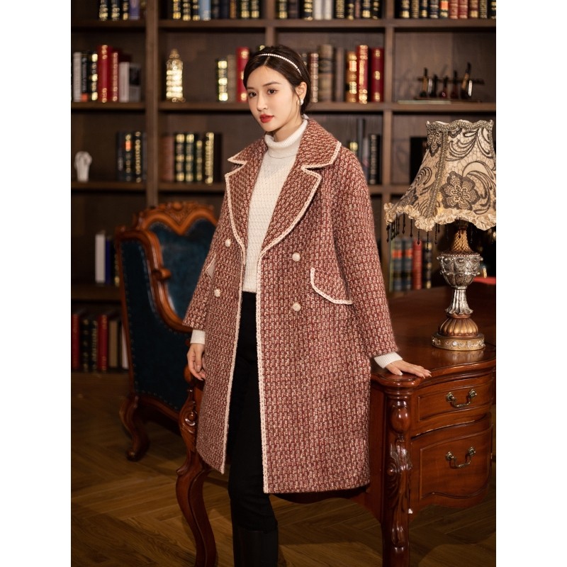 固执冬季新款复古通勤西装领格子粗花呢中长款大衣外套女装,女装/女士精品,毛呢外套,淘宝优惠券,粉丝福利购,淘宝优惠卷