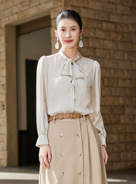 固执新款学院风蝴蝶结领波点长袖衬衫女装30733CS08278