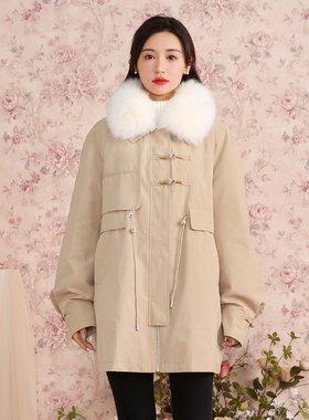 固执秋冬新款学院灯笼长袖毛领羽绒派克中长外套80124YR07736