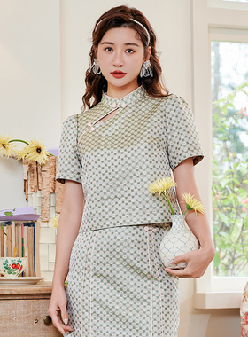 固执夏季新款中式立领泡泡袖小衫碎花短上衣女装40132XS07882