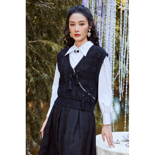 背心马夹女装 固执新款 羊毛通勤学院风v领针织毛衣无袖