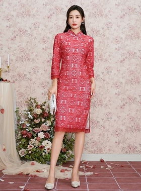 固执秋季新款复古国风重工红色改良旗袍连衣裙女20921QP07254
